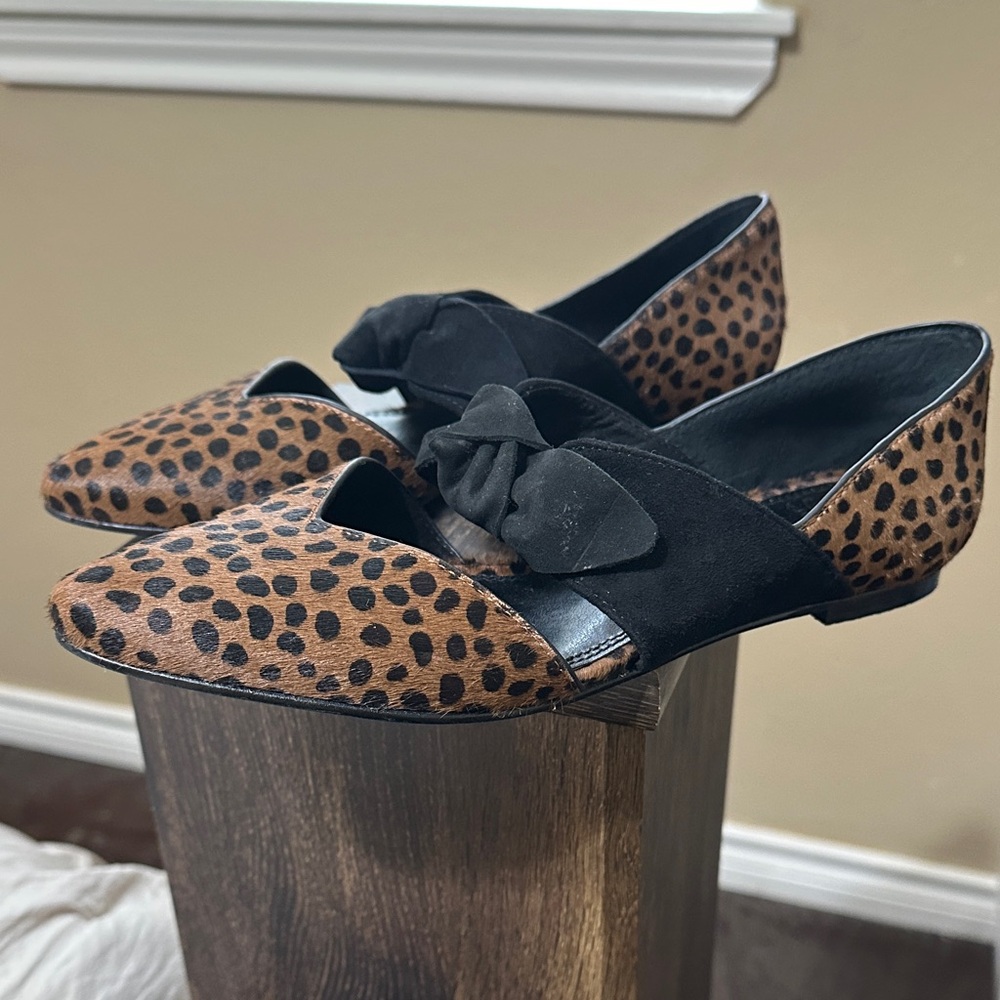 Gianni Bini Leopard Print & Black Bow Flats